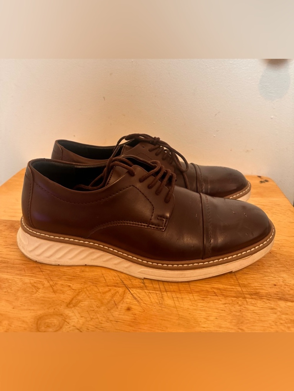 Calvin Klein Men's Dark Brown Leather Cap-Toe Derby with White Sole